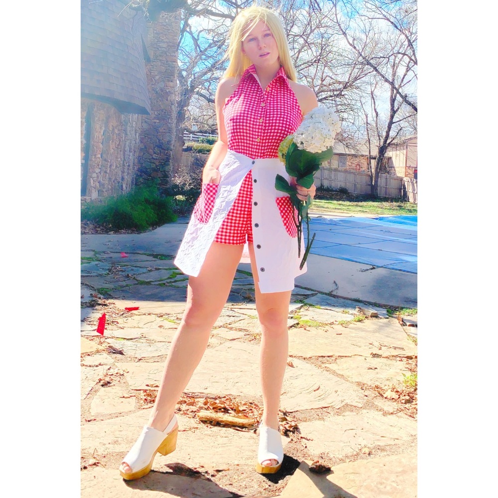 SOLDVintage 60s style Gingham Romper Playsuit Set